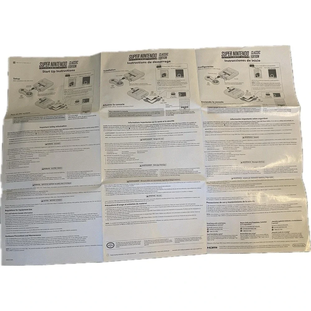 Vintage 1991 SNES Super Nintendo Set Up Instructions 2 Sided Poster